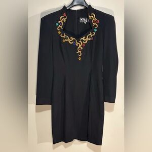 Rare, Vintage Nina K Mini Dress! Sz 10, THE LBD, plus gold embroidery and bling!